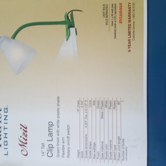 Patriot lighting green clip lamp 14" Tall Indoor new in box Flexible Arm - Picture 4 of 6